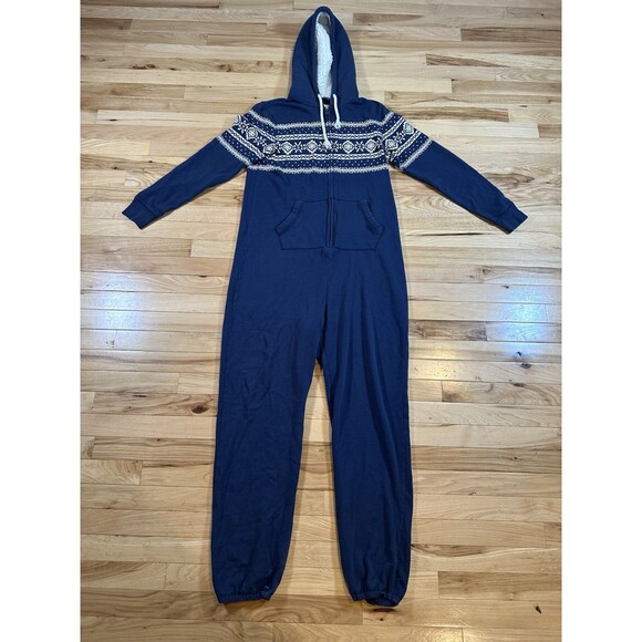 Abercrombie & Fitch Adult One size Hooded One Piece Blue Snowflake Pajamas - Picture 1 of 4